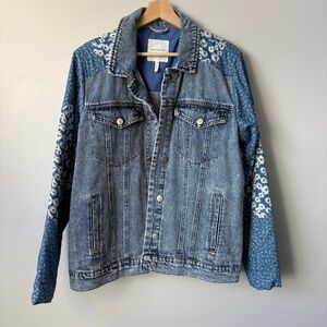 Anthropologie Avec Les Filles Denim floral patchwork jacket size Large